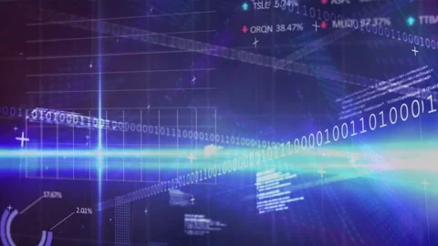 Glowing blue beam sweeping into space, code panels pulsing streams animating Vidéo 310669984