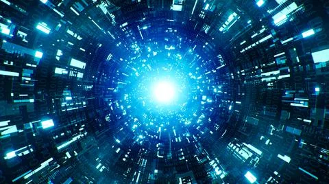 Glowing Blue Binary Data Futuristic Technology Background Stock Illustration