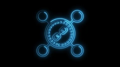 Glowing blue blockchain network connection symbol animation on black background Stock Footage 322990515