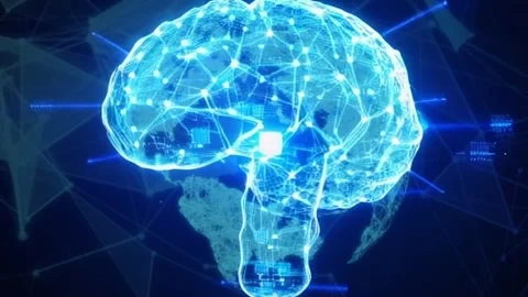 A glowing blue brain with interconnected lines Stock Footage 287464289