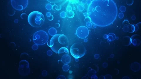 Glowing blue bubble soft circular forms, sparkling particles, luminous aquatic a Stock Footage 340577908