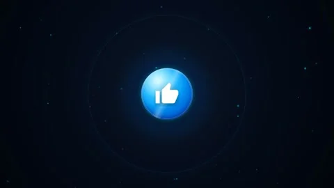 Glowing Blue Like Button Icon Pulsing on Dark Space Background with Sparkling Stock Footage 344773892