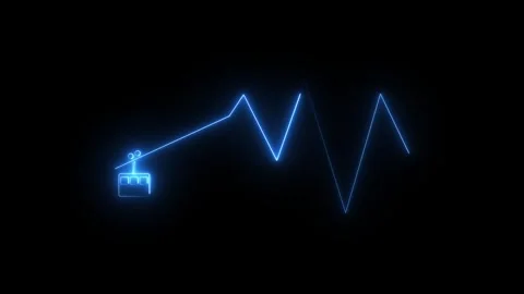 Glowing blue cable car icon with mountain line Stock-Footage 347512967