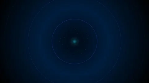 A glowing blue celestial orb centered within a thin circular orbital ring Video stock 335118022