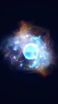 A glowing blue celestial sphere surrounded by swirling nebula-like clouds i.. Stock Illustration