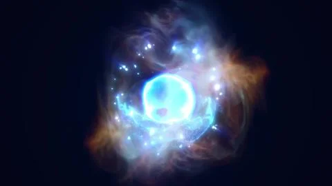 A glowing blue celestial sphere surrounded by swirling nebula-like clouds in  Stock Illustration