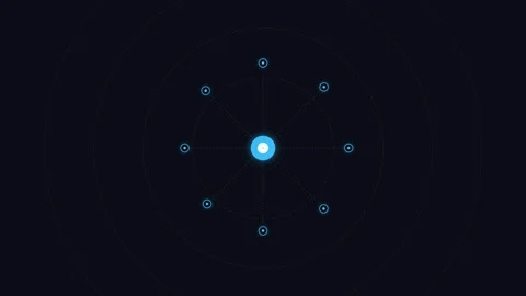A glowing blue central node connected to eight points in a digital network Stock Footage 339619001