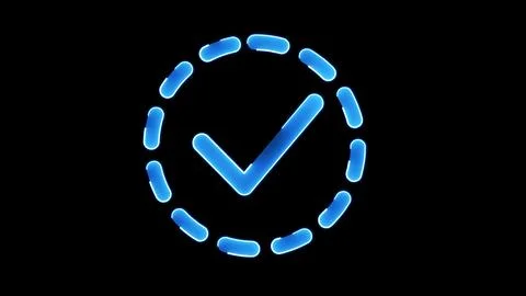 Glowing blue checkmark in dashed circle Illustrazione stock