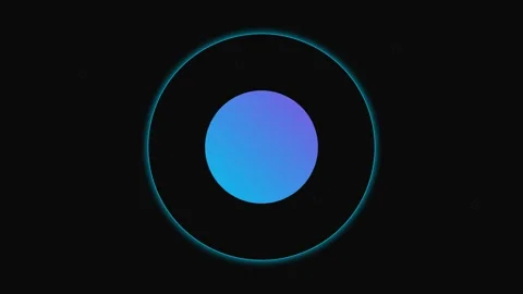 A glowing blue circle centered within a thin light ring on black background Stock Footage 339614954