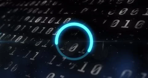 Glowing blue circle with digital binary code background representing data Фото