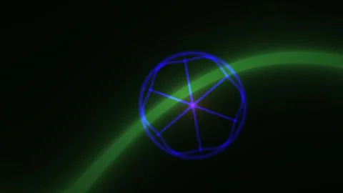Glowing blue circle with green light beams on black background. Stock Footage 336695298