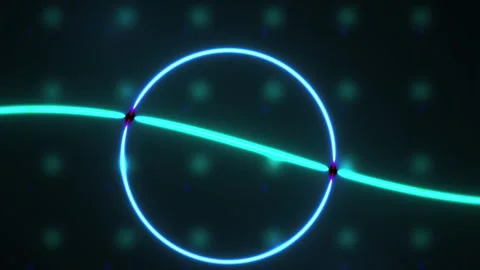 Glowing blue circle intersected by neon green line against dark background .. Stock Footage 335514343
