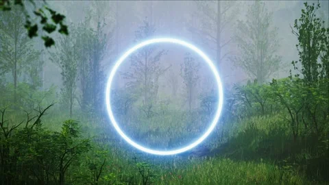 Glowing Blue Circle Light in the Rainy Foggy Forest Stock Footage 161154234