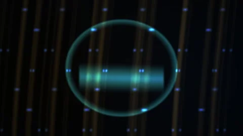Glowing blue circle with light streaks on dark background with dots. Stock Footage 337505849