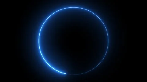 Glowing blue circle neon light broken ring shape dark background technology.. 動画素材 331566186