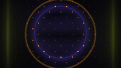 Glowing blue circle with orange dots on black background. Stock Footage 336695324