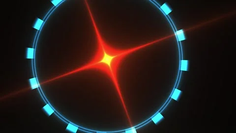Glowing blue circle with red starburst on black background. Stock Footage 337505879