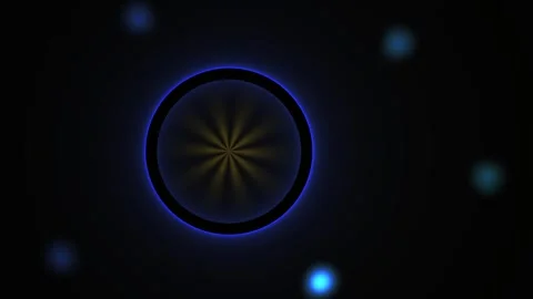 Glowing blue circle with starburst effect on black background with floating.. Stock Footage 336229422