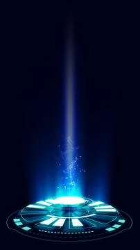 Glowing blue circle technology on black background Stock Photos