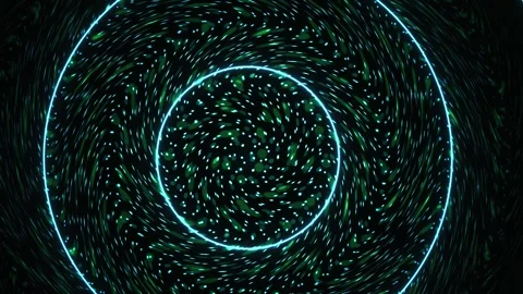 Glowing blue circles on dark background with green specks. Stock Footage 335950505