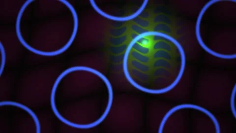 Glowing blue circles on dark background with green light. Stock Footage 336695388