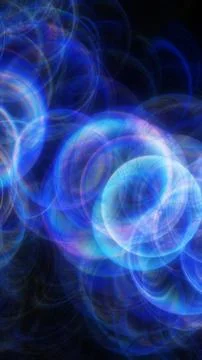 Glowing blue circles floating in darkness creating an abstract pattern Illustrazione stock