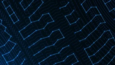 Glowing blue circuit line pattern on dark background, a sleek abstract text.. Stock Illustration