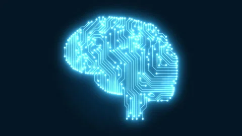 Glowing blue circuitry computer brain illustrating Artificial Intelligence Video stock 156017230