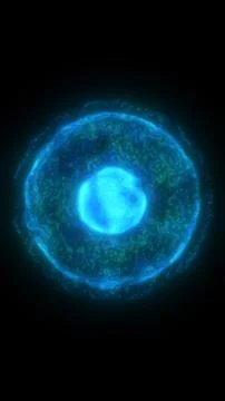 Glowing blue circular energy form with a bright core on a black background,.. Stock Illustration