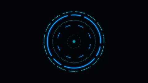Glowing blue circular interface element on a deep black background display Stock Footage 338310848