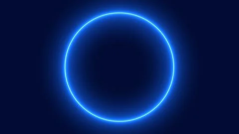 Glowing Blue Circular Neon Ring Light on Dark Navy Background Stock Illustration