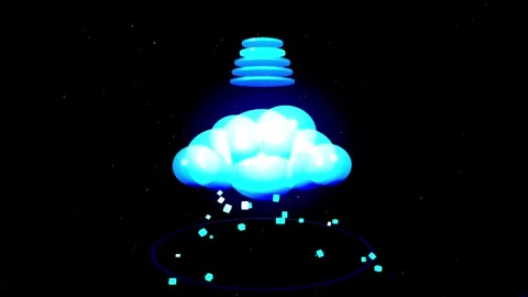 Glowing Blue Cloud with Particles Raining Down in Cinematic Motion Video stock 346271197