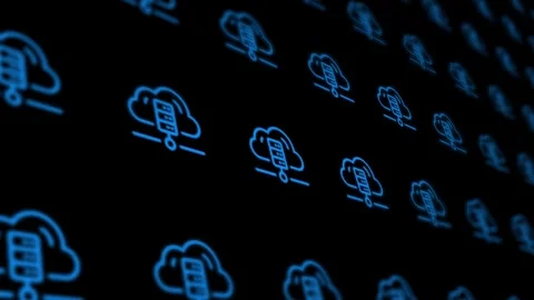 Glowing Blue Cloud Server Icons Motion Background Data Storage Stock Footage 336148920