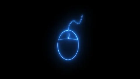 Glowing blue computer mouse outline on a black background Stock Footage 346213399