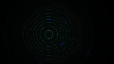 Glowing blue concentric circles on black background with white stripe. Stock Footage 335950437