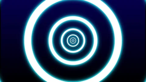 Glowing blue concentric circles on dark background with neon effect Vídeo Stock 332978990