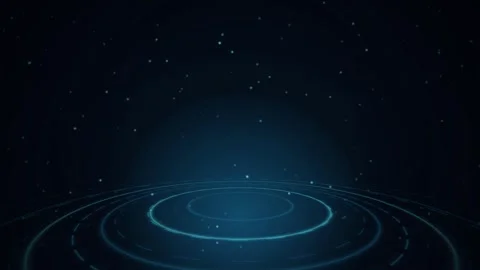 Glowing blue concentric rings form a futuristic circular stage Stock Footage 342215532