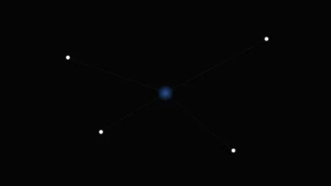 A glowing blue core connected to four distant white points in deep space Vídeos de archivo 339619951