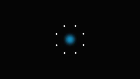 A glowing blue core surrounded by a rotating ring of eight bright white dots Stock Footage 339617668