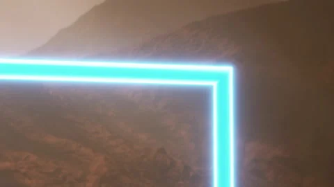 Glowing Blue Corner Frame Over Dark Rocky Mountain Landscape View Stock Footage 348110123