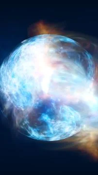 Glowing blue cosmic plasma sphere with bright energy flares, smoky nebula t.. Stock Illustration