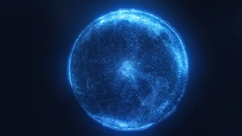 Glowing blue cosmic sphere with swirling plasma texture on a dark background Stock Footage 334325085