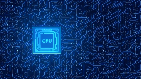 Glowing Blue CPU Processor on Digital Circuit Board. Stock Footage 324896853
