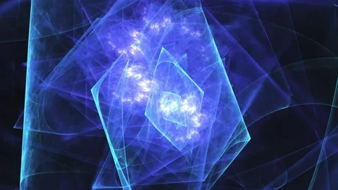Glowing Blue Crystalline Shards Rotating in Futuristic Quantum Dimension Stock Footage 345970077
