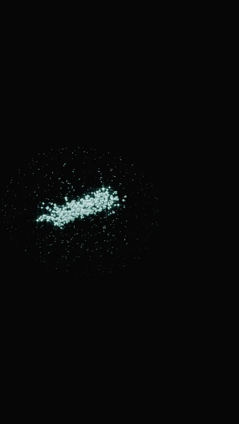 Glowing blue cube particle cloud pulsing on black background Stock Footage 346662857