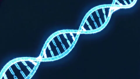 Glowing blue D N A helix structure rotating in dark space scientific resear.. Stock Footage 321340519