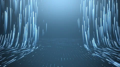 Glowing Blue Data Lines Rising From Digital Grid Seamless Loop Stockbeeldmateriaal 335364276