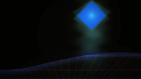 Glowing blue diamond shape on black background with wave. Stock Footage 337460805