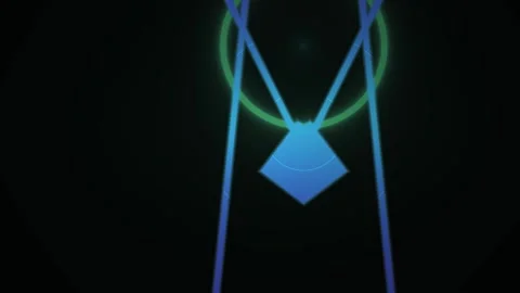 Glowing blue diamond shape with laser beams and ring. Stock Footage 337505850