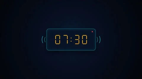 Glowing blue digital alarm clock ringing at seven thirty in morning. 4K Vídeos de archivo 343265054